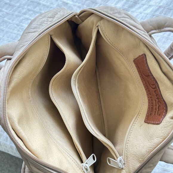 Vintage Julia Duren Beige Leather Handbag Rain Guarded USA Made - Picture 6 of 16